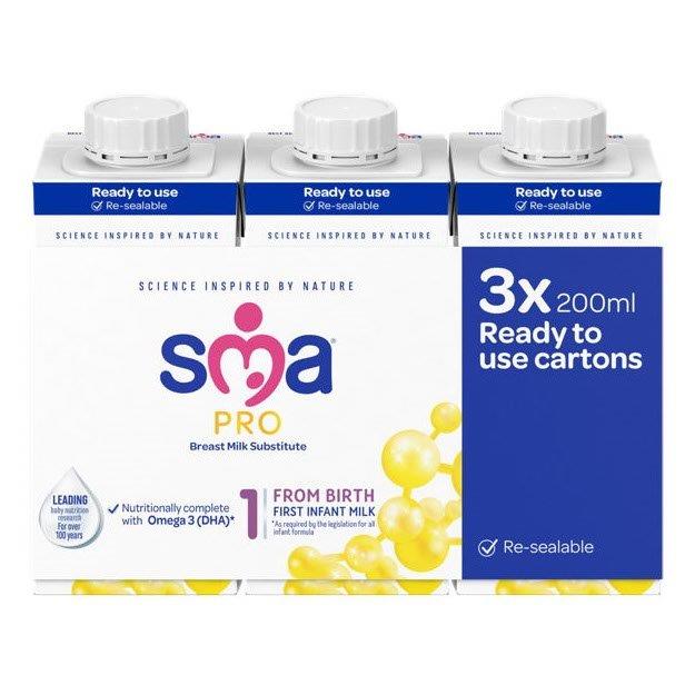 SMA PRO First Infant Milk From Birth Multi 3pk (3 x 200ml)