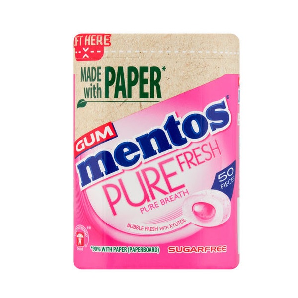 Mentos Gum Pure Fresh Paper Bottles Bubblefresh 50s 100g