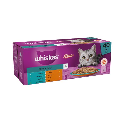 Whiskas 1+ Cat Pouches Duo Surf & Turf Jelly (40 x 85g) 1.02kg