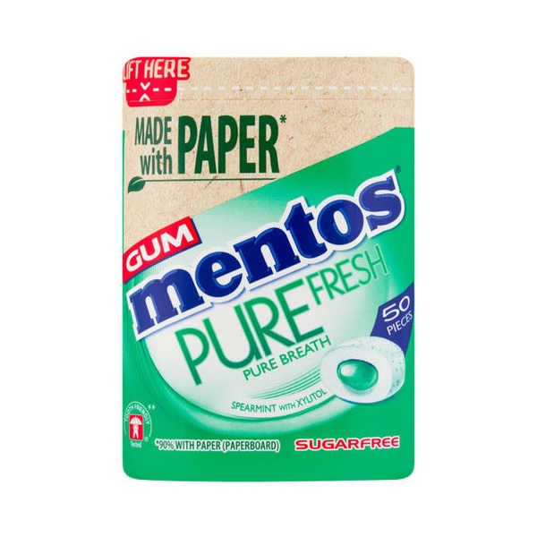 Mentos Gum Pure Fresh Paper Bottles Spearmint 50s 100g (B)