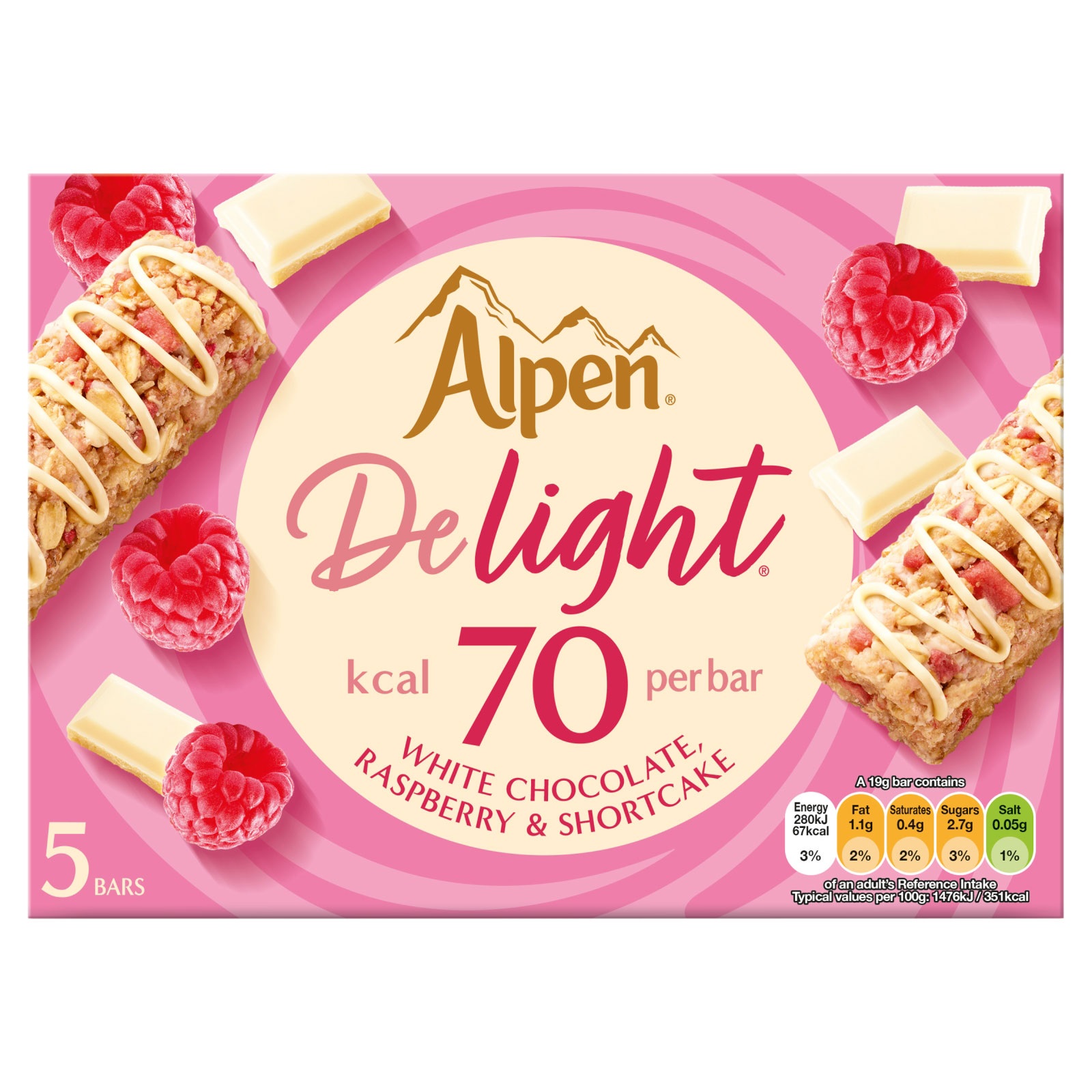 Alpen Delight Cereal Bars White Choco Rasp & Shortcake 5pk (5 x 19g) 95g 