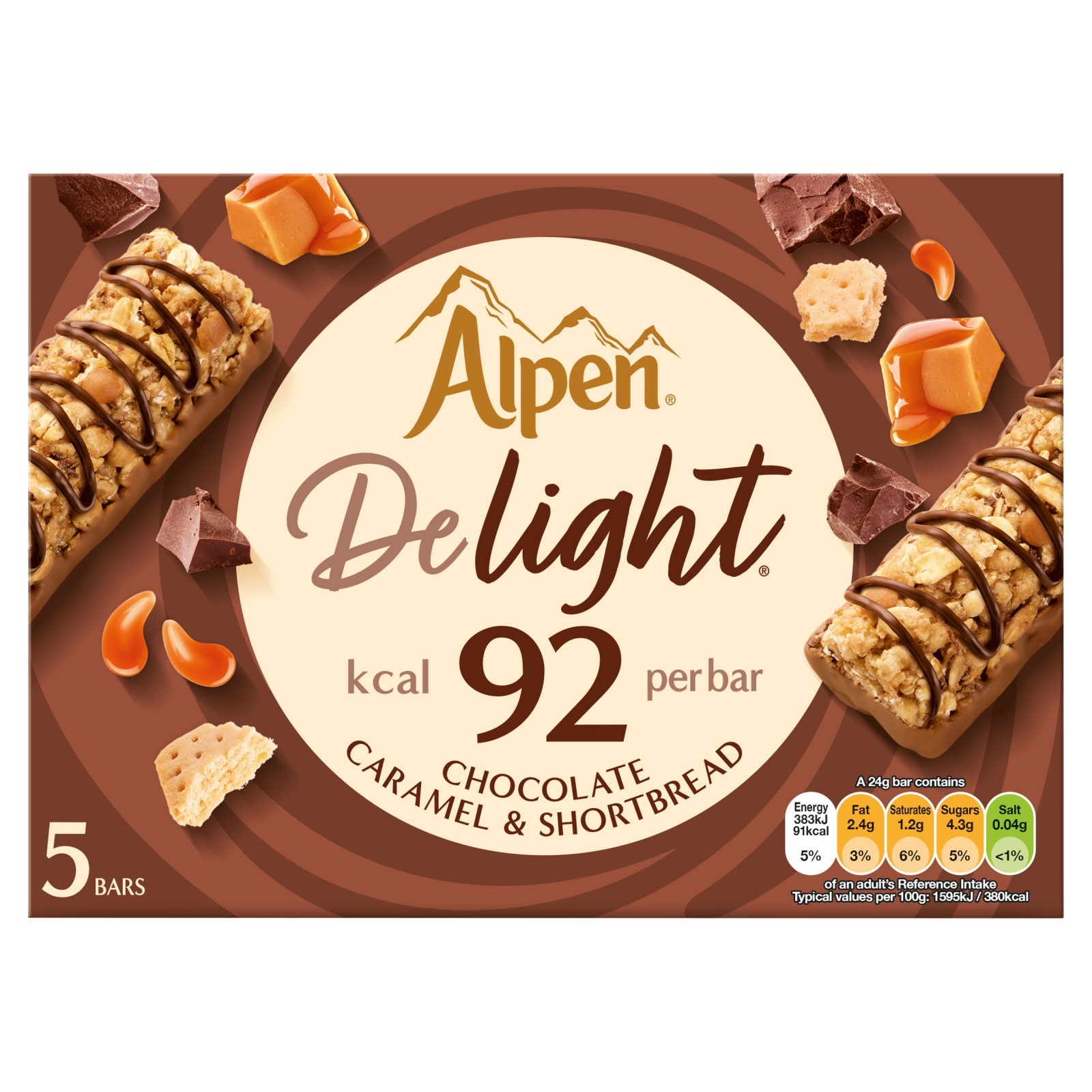 Alpen Delight Cereal Bars Choco Caramel & Shortbread 5pk (5 x 19g) 95g