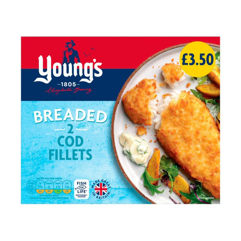 Youngs 2s Breaded Cod Fillets 200g PM £3.50