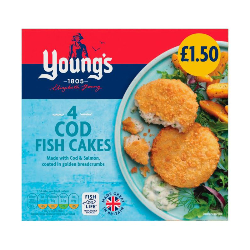 Youngs 4s Breaded Cod Fish Cakes 200g PM £1.50