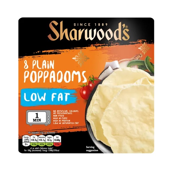 Sharwoods Microwaveable Plain Poppadoms 94g