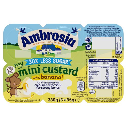 DUNIYA | Ambrosia Mini 30% Less Sugar Custard Banana 6pk 330g Thumbnail