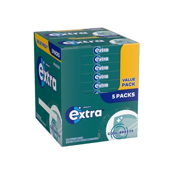 Extra Cool Breeze Sugar Free Chewing Gum 5pk (5 x 10s)