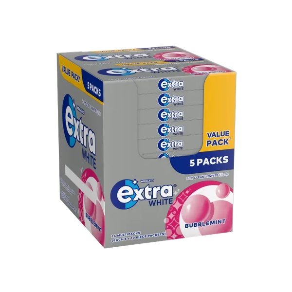 Extra Bubblemint Sugar Free Chewing Gum 5pk (5 x 10s)