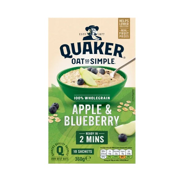 Quaker Oat So Simple Apple & Blueberry Porridge Sachets (10 x 36g)