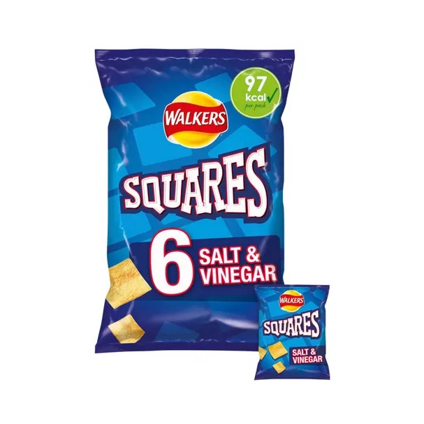 Walkers Squares Salt & Vinegar 6pk (6 x 22g)