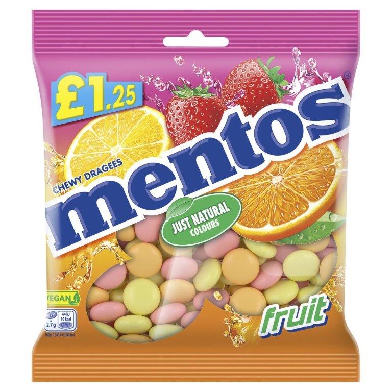 Mentos Bag Fruit PM £1.25 135g (Vegan)