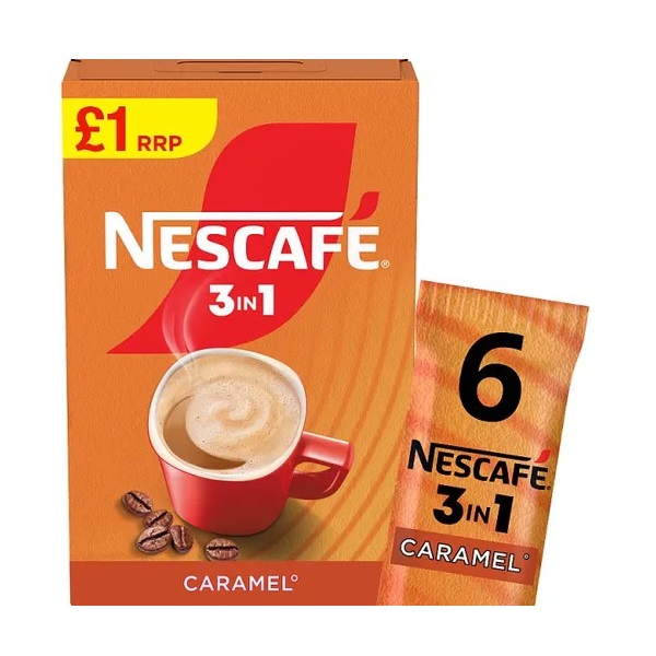 Nescafe 3in1 Caramel Coffee Sachets PM £1 6s (6 x 16g) 96g 