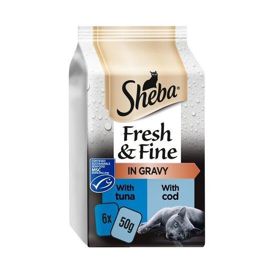 Sheba Fresh & Fine Cat Pouches Tuna & Cod In Gravy 6pk (6 x 50g)