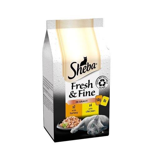 Sheba Fresh & Fine Wet Cat Food Chicken & Turkey Gravy Pouches 6pk (6 x 50g)