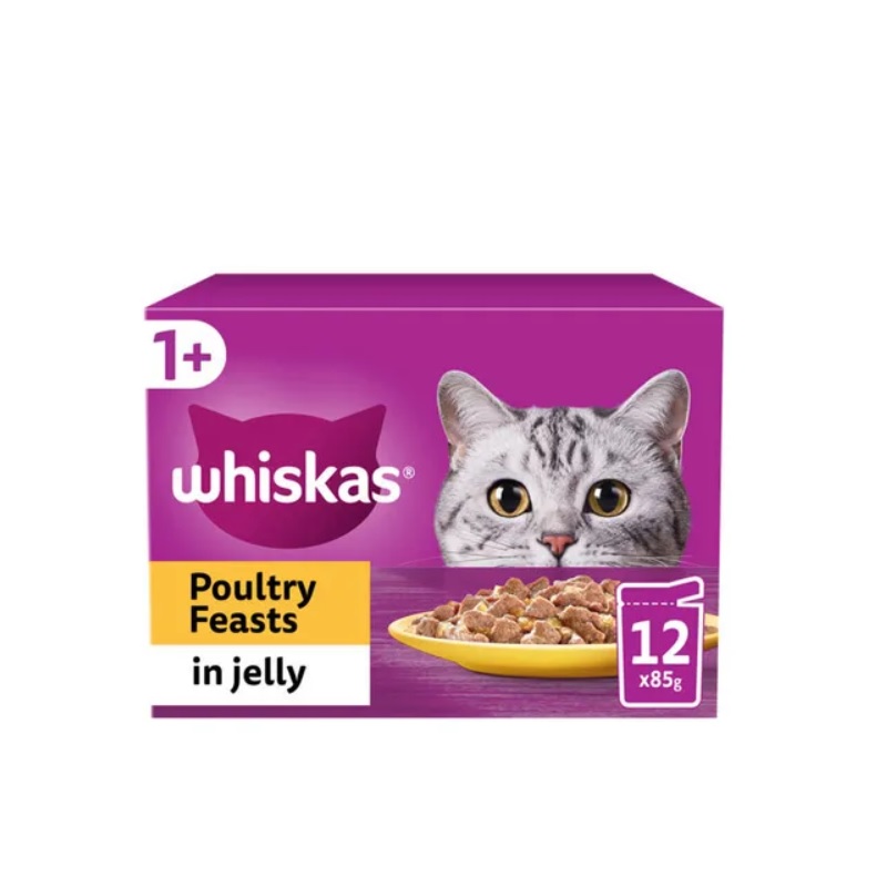 Whiskas 1+ Cat Pouches Poultry Freasts in Jelly (12 x 85g) 1.02kg