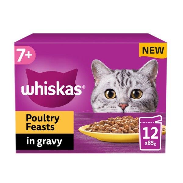 Whiskas 7+ Cat Pouches Poultry Feasts in Gravy (12 x 85g) 1.02kg