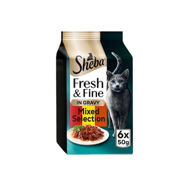 Sheba Fresh & Fine Cat Pouches & Beef & Chicken & Lamb In Gravy (6 x 50g)