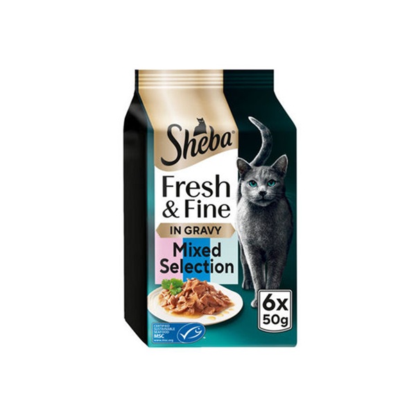 Sheba Fresh & Fine Cat Pouches & Salmon & Tuna & Whitefish In Gravy (6 x 50g)