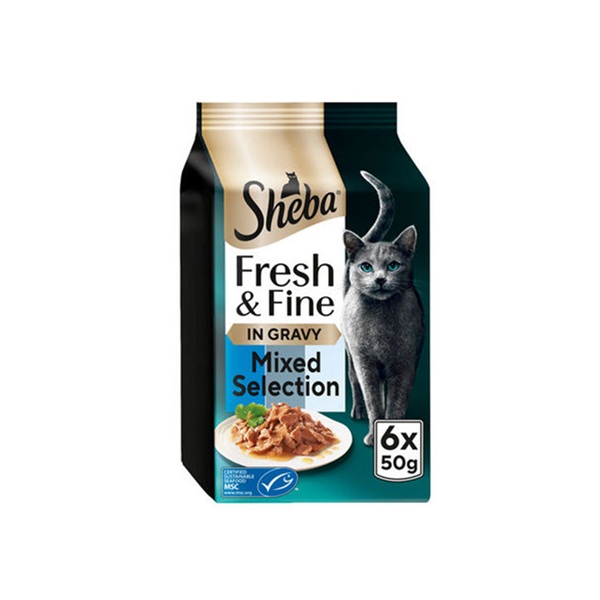 Sheba Fresh & Fine Cat Pouches & Tuna & Cod & Whitefish In Gravy (6 x 50g)