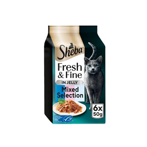 Sheba Fresh & Fine Cat Pouches & Tuna & Salmon & Trout In Jelly (6 x 50g)