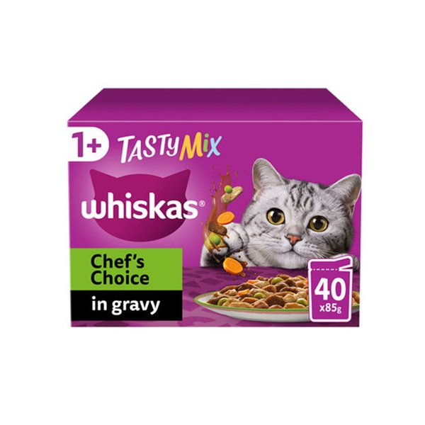 Whiskas 1+ Cat Pouches Tasty Mix Chef Choice In Gravy (40 x 85g)