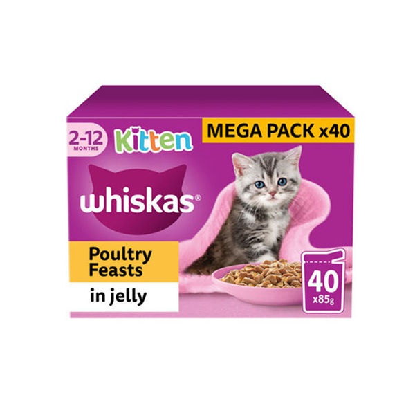 Whiskas 2-12Mths Cat Pouches Poultry Feasts In Jelly (40 x 85g)