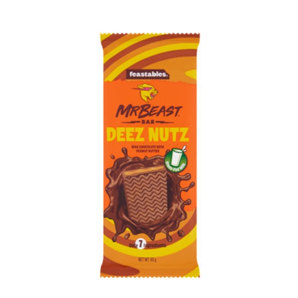 Mr Beast Feastables Deez Nuts Milk Choco & Peanut Butter Bar 60g