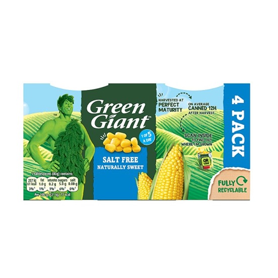 Green Giant Salt Free Sweetcorn 4pk (4 x 198g) (HS)