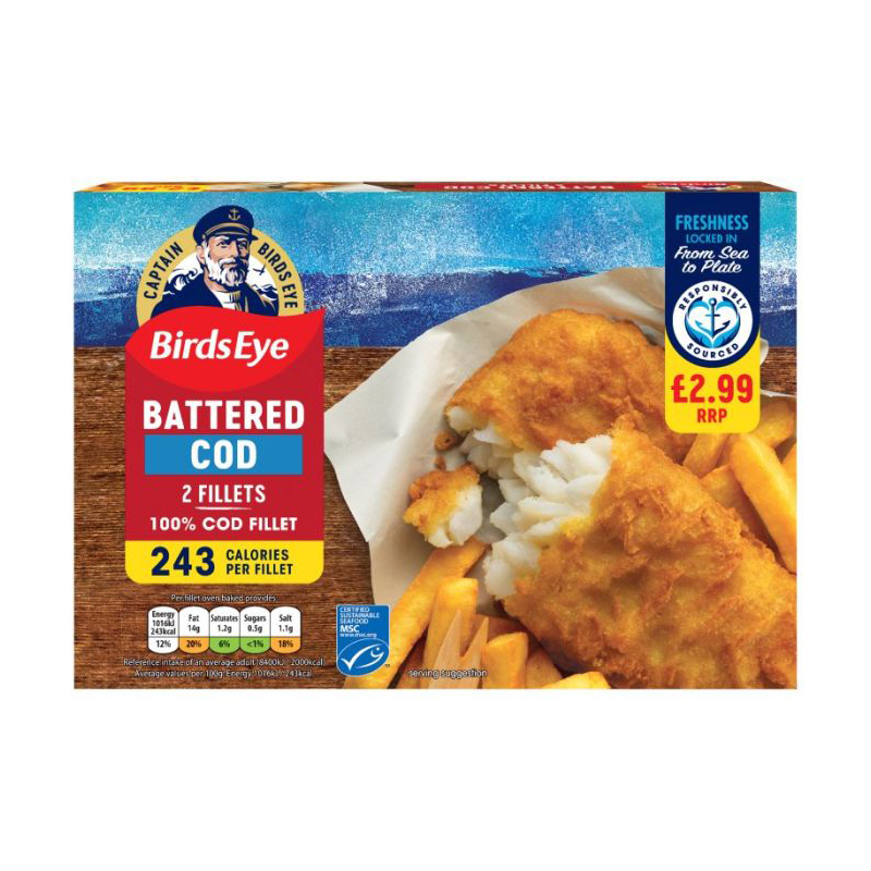 Birds Eye 2s Battered Cod Fillets 200g PM £2.99