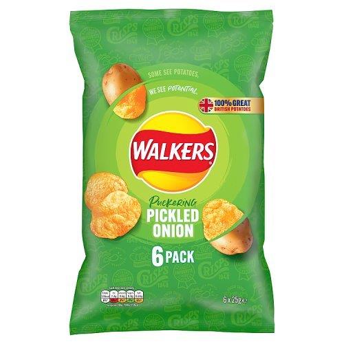 Walkers Crisps 6pk Pickled Onion (6 x 25g) 150g