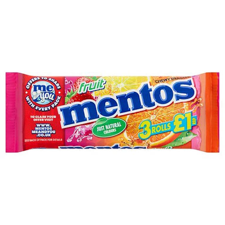 Mentos Chewy Fruit Roll 3pk (3 x 38g) 114g