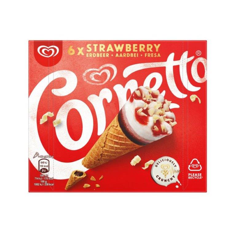 Cornetto Strawberry Ice Cream Cones 6pk