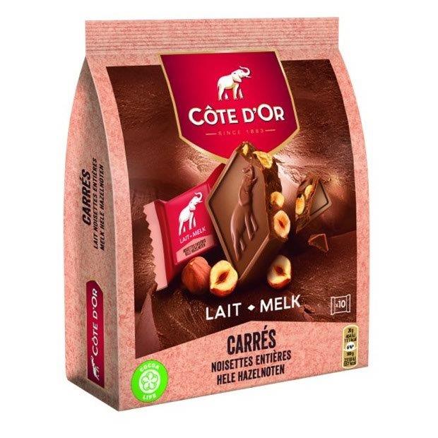 Cote D Or Carres Noot Wrapped Milk Chocolate Squares & Milk hazelnuts in pouch 200g