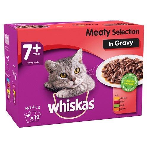 Whiskas Wet Cat Food Senior Meaty Selection Gravy Pouches (12 x 100g) 1.2kg