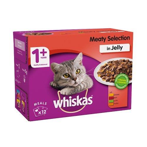 Whiskas Wet Cat Food Adult Meat In Jelly Pouches (12 x 100g) 1.2kg