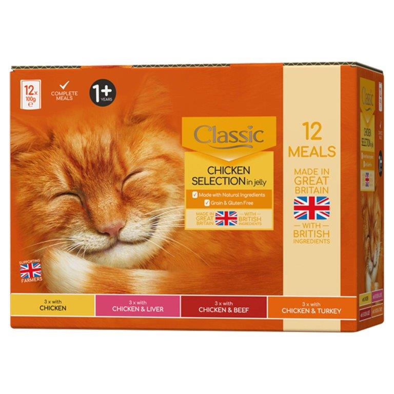 Classic Cat Food Chicken Selection in Jelly Pouches 12pk (12 x 100g) 1.2kg
