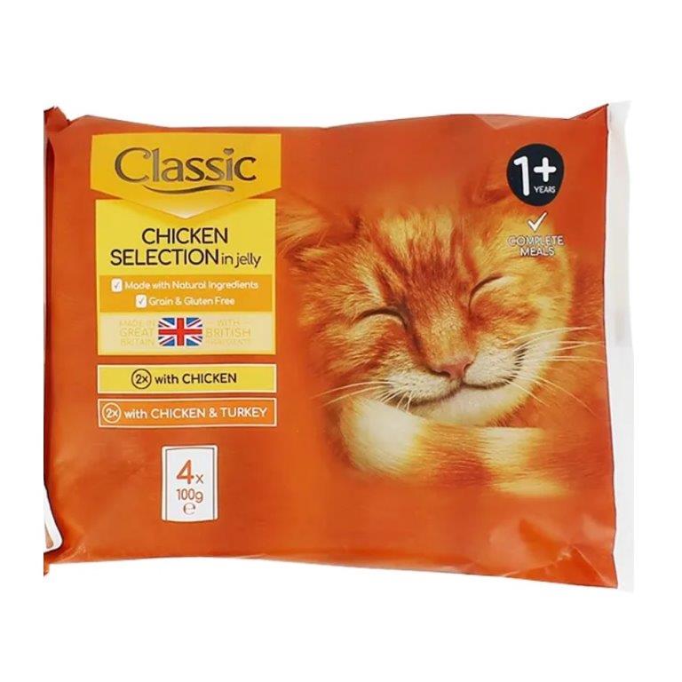 Classic Cat Food Chicken Selection in Jelly Pouches 4pk (4 x 100g) 400g