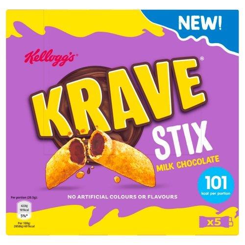 Kelloggs Krave Stix Milk Chocolate 5pk (5 x 20.5g) 102.5g NEW