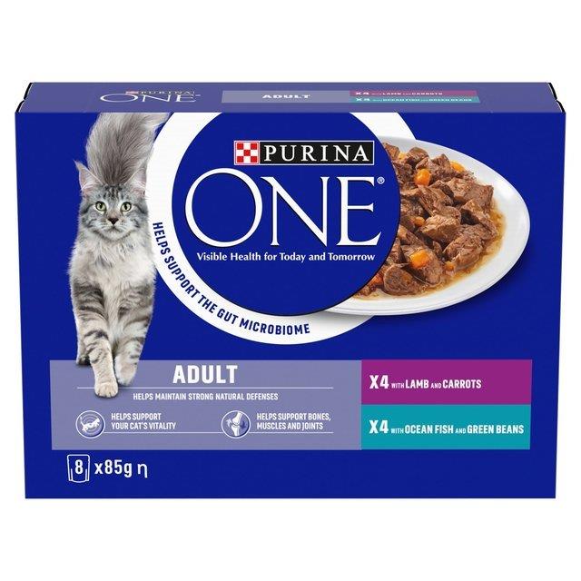 Purina ONE Adult Cat Food Fish and Lamb (8 x 85g) 680g