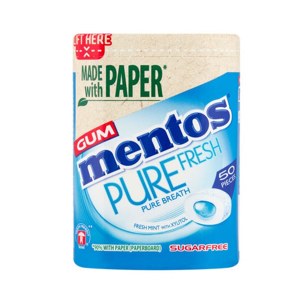 Mentos Gum Pure Fresh Paper Bottles Freshmint 50s 100g NEW