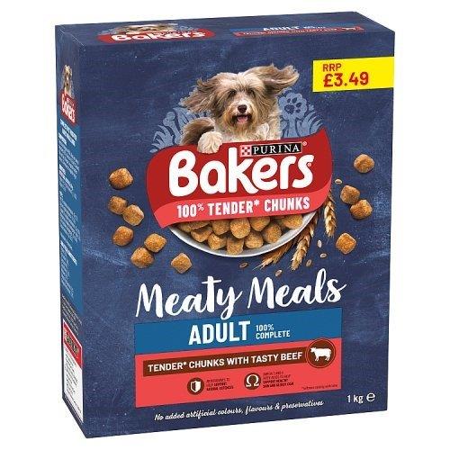 Bakers Meaty Meals Dog Food Adult Tender Chunks & Beef PM £3.49 1kg