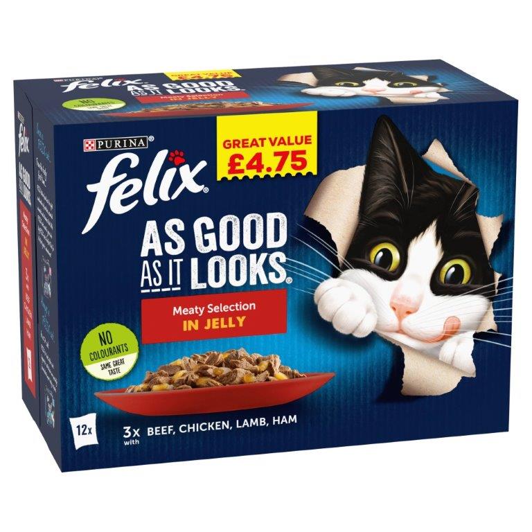 Felix AGAIL Pouch Meaty Selection In Jelly 12pk PM £4.75 (12 x 100g) 1.2kg