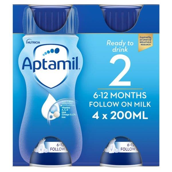 Aptamil 2 Follow On Milk 6-12 Months (4 x 200ml) 800ml