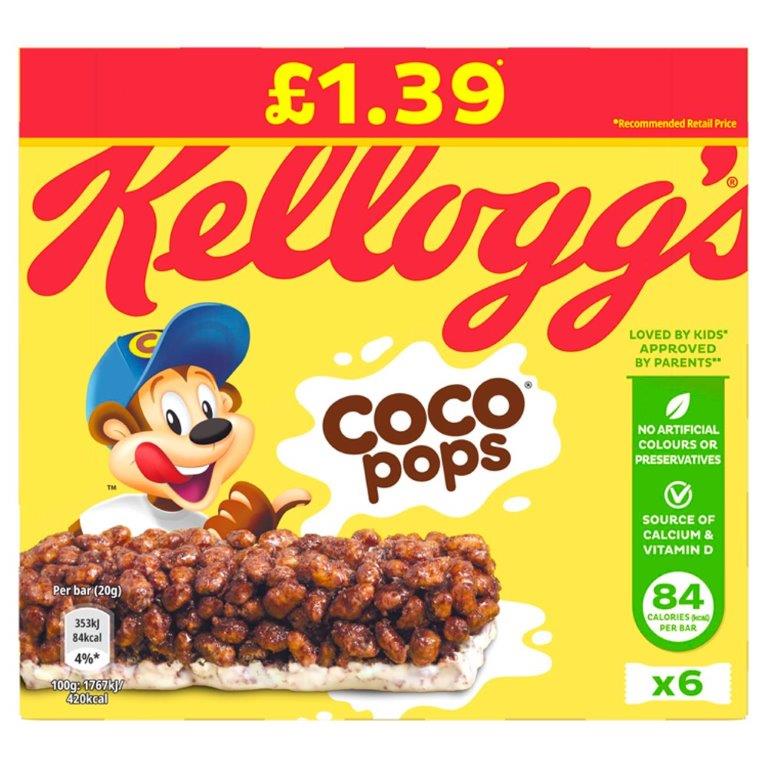 Kellogg's 6pk Coco Pops Cereal Bar 20g (6 x 20g) PM £1.39
