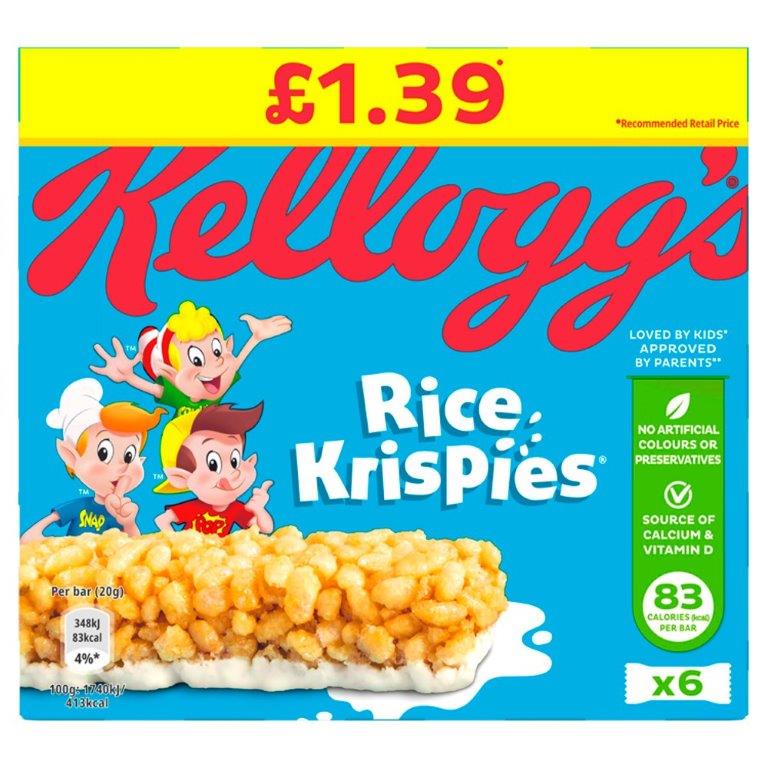 Kellogg's 6pk Rice Krispies Cereal Bar 20g (6 x 20g) PM £1.39