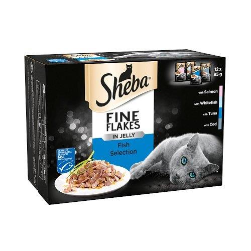 Sheba Fine Flakes Cat Pouches Fish Collection In Jelly 12pk (12 x 85g)