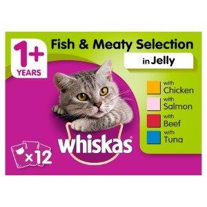 Whiskas 1+ Cat Pouches Fish & Meaty Selection In Jelly 12pk (12 x 100g)