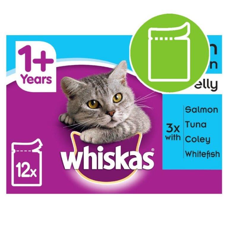 Whiskas 1+ Cat Pouches Fish Selection In Jelly 12pk (12 x 100g)