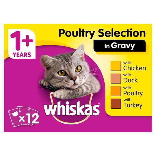 Whiskas 1+ Cat Pouches Poultry Selection In Gravy 12pk (12 x 100g)