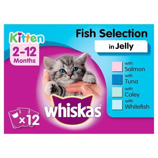 Whiskas 2-12 Months Kitten Pouches Fish Selection In Jelly 12pk (12 x 100g) 1.2kg